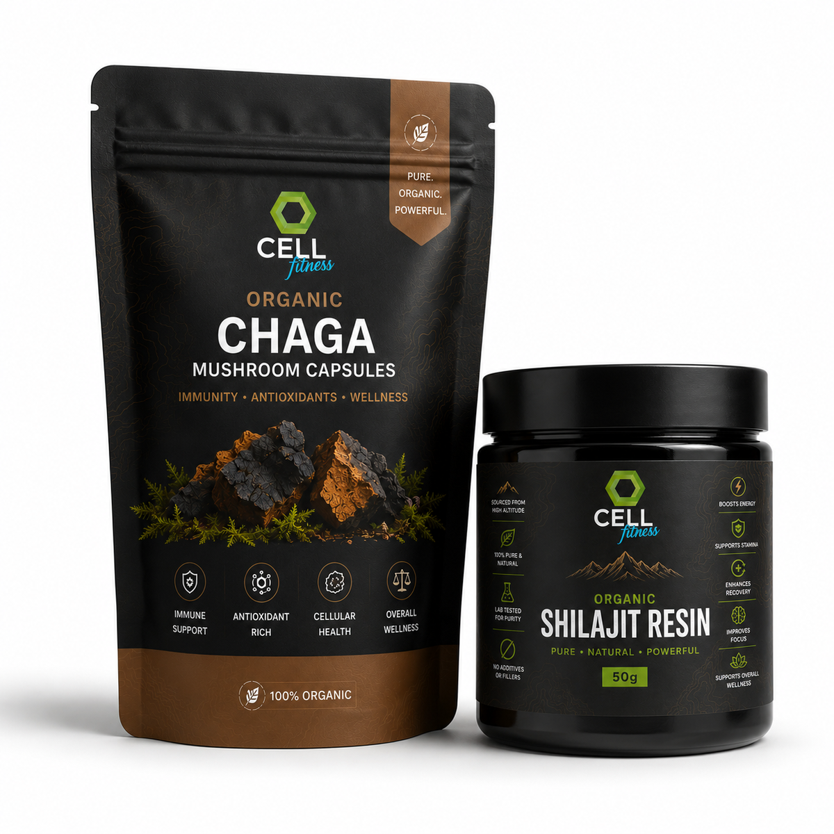 Immunity Stack - 30 Chaga Capsules + 50g Shilajit Resin