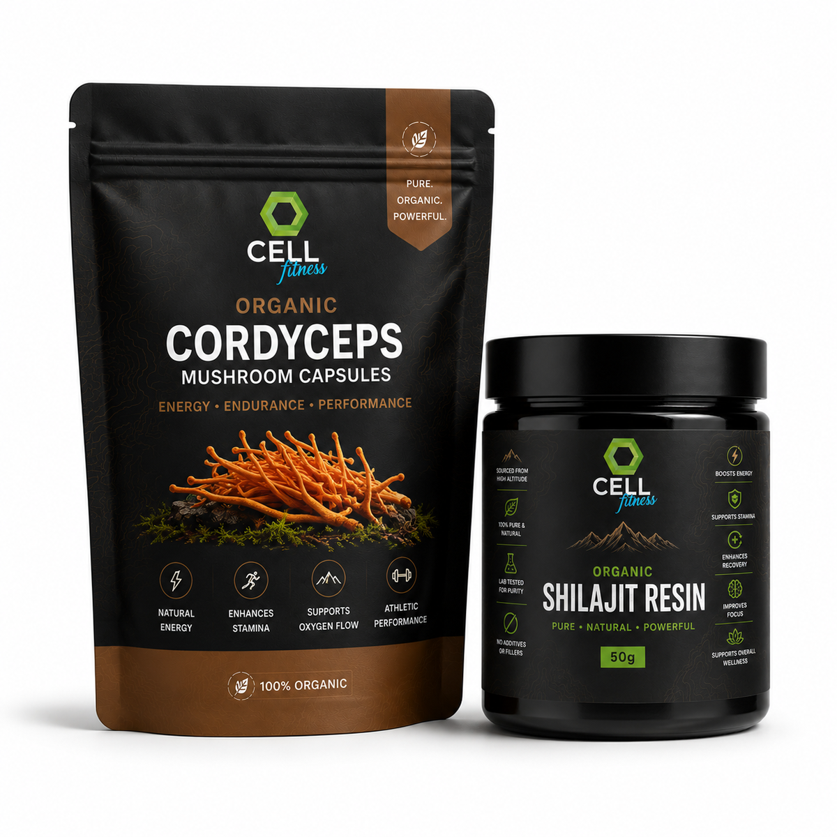 Athlete Stack - 30 Cordecypes Capsules + 50g Shilajit Resin